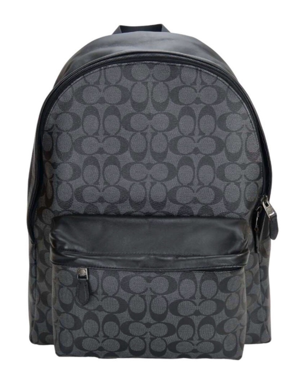 Coach Signature Backpack Leather Daypack in Black and Dark Gray